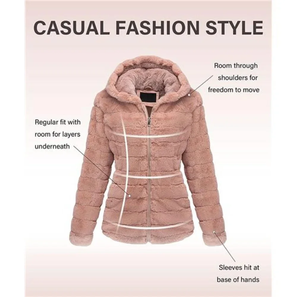 Women’s Faux Fur Shearling Fuzzy Hooded Sherpa-Lined Jacket - Picture 3 of 6